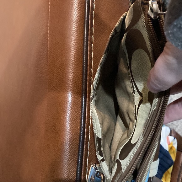 Cute authentic Coach cross body 2 tone with coach brown monogram and blue. - Picture 4 of 11